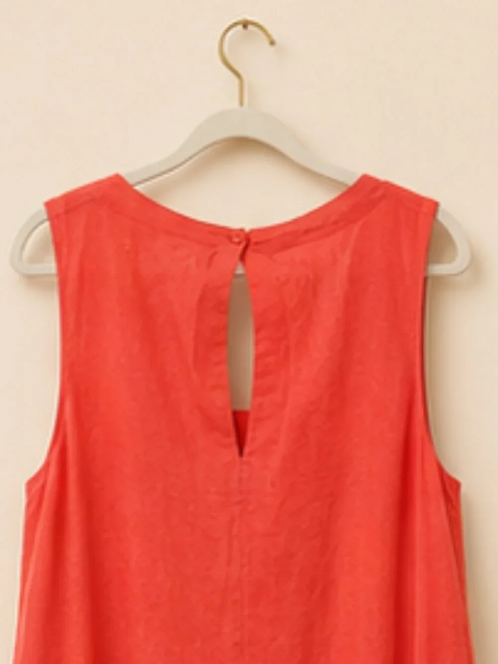 Linen Blend Coral Lagenlook Midi Dress Pockets Coastal Resort 1X Relaxed Fitting - Picture 4 of 9